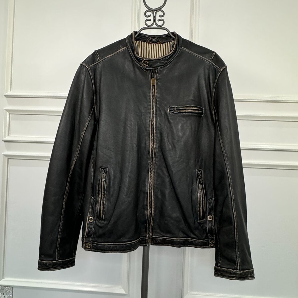 Men's Rogue Leather Jacket in distressed black size medium